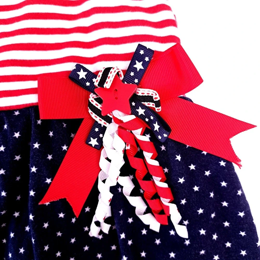 Toddler Girls July 4th Red White Blue Dress‎ Ribbons No Tags 20